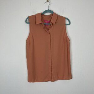 Catherine Women’s Button Up Shirt Peach Semi Sheer Tank Size Large